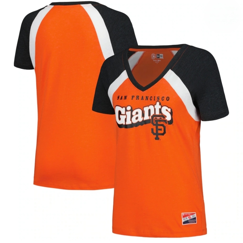 NWT SAN FRANCISCO GIANTS NEW ERA HEATHERED RAGLAN V-NECK TEE